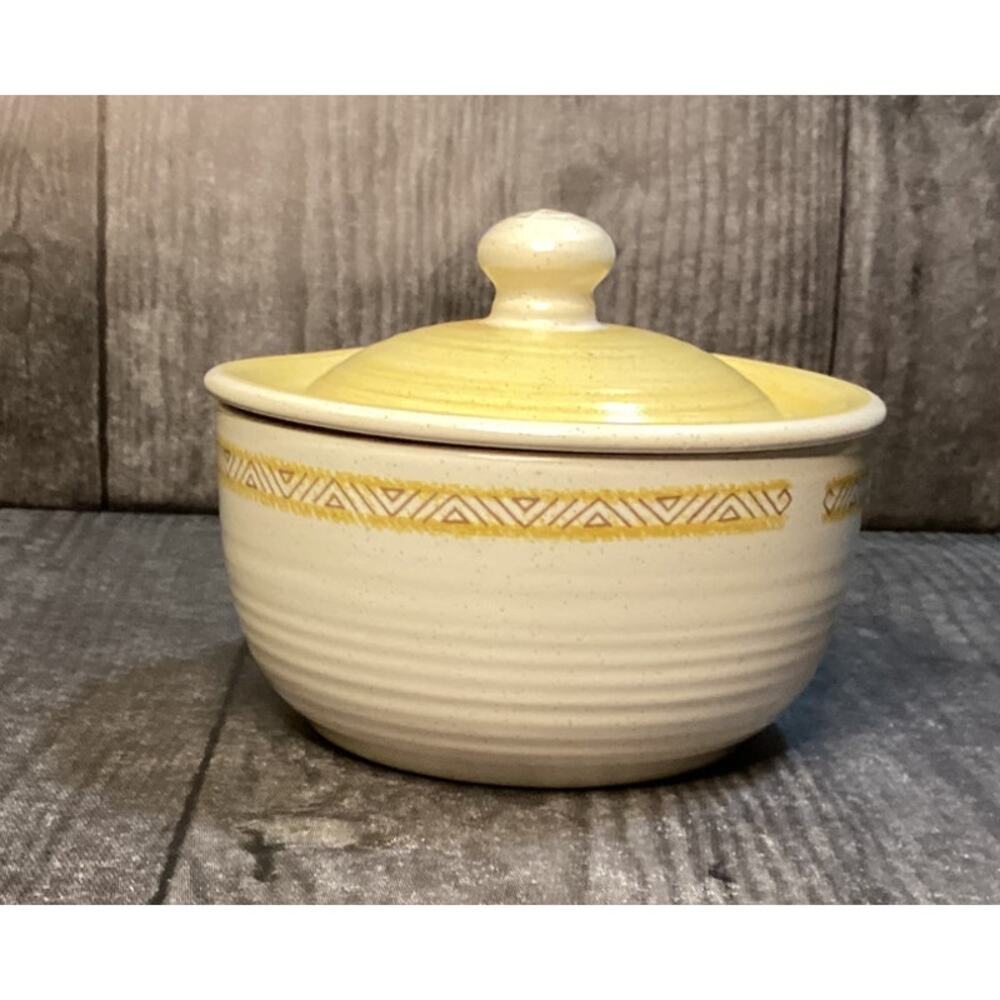 VTG Franciscan Hacienda Gold Sugar Bowl with Lid Yellow Off-White/Cream